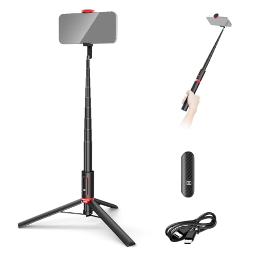 NEEWER Basics PA991 Selfie Stick Tripod Compatible with iPhone Samsung Android, 57.9 Inch Metal Portable Lightweight Travel Mobile Phone Stand with Holder & Remote Control for Video Recording