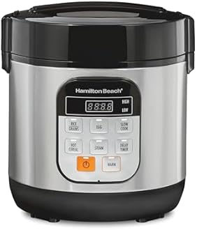 Digital Programmable Rice Cooker & Food Steamer, with Slow Hard-Boiled Egg Functions, Egg/Steam Tray, Small & Compact, 6 Cups Cooked (3 Uncooked), Stainless Steel (37524)