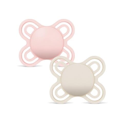 MAM Perfect Start Confezione Doppia Succhietto 0-2 Mesi (Set da 2), Ciuccio MAM 0-2 mesi in silicone per un sano sviluppo orale, Kit 2 accessori neonato con porta ciuccio sterilizzatore, Rosa/Neutro