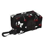 XYFCS Dog Poop Bag Holder Zippered Pouch Cute Bows Cherry Fruit Portable Pet Poop Bag Dispenser with Swivel Hook for Pets Outdoor Travel