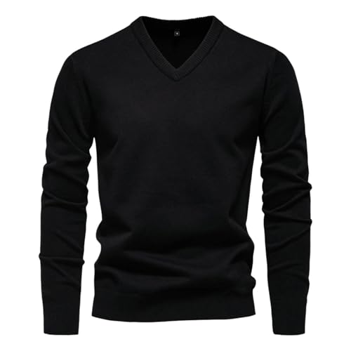 Men's Autumn Winter Trendy Solid Color V-Neck Cotton Sweater