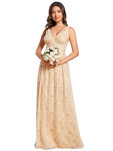 Ever-Pretty Vestito da Cerimonia Donna Linea ad A Stile Impero Chiffon Scollo a V Senza Maniche Abito da Damigella Rosa Dorata 46