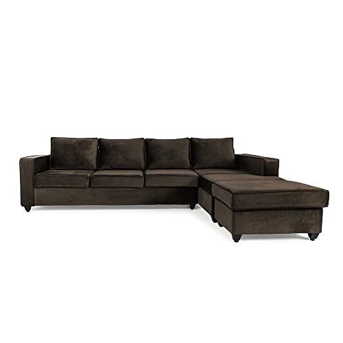 Image of Wakefit Sofa Set | 3 Year Warranty | Sofa 3 Seater, 3 Seater Sofa for Living Room, Wooden Sofa Set, 3 Seater + Right Aligned, Sofa for Living Room - Napper(Fabric-Velvet : Stone)