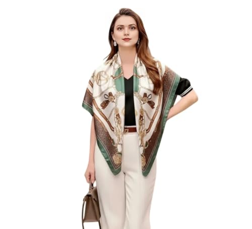 LA FERANI Designer Damen Seidentuch grün klassisch Halstuch Seide Chiffon formelle Anlässe Tuch Umschlagtuch leicht 90x90cm Bandana Geschenk (Model 3)
