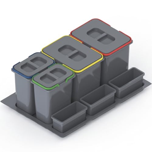 Furnifit Sistema De Separación De Residuos De Cocina Para Armario De 80 Cm, 4 Compartimentos, 2 X 15 L 2 X 7 L Con Tapa Y Asa, Para Cajones, Cubo De Basura De Cocina, Juego De Cubos De Basura