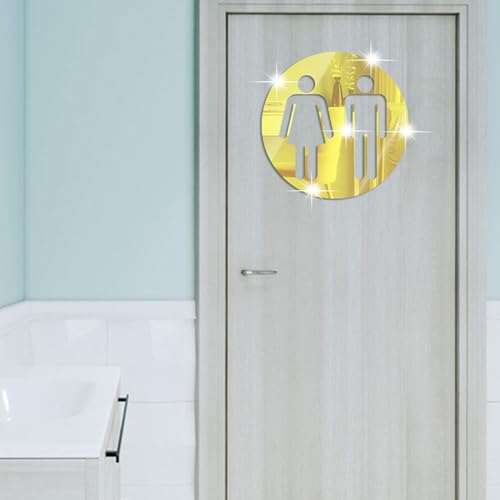 Toilet Bathroom WC Sign Sticker 3D Mirror Wall Sticker Man Woman Toilet Bathroom Washroom WC Decal Restroom Decor Art Wall Home Living Office Decoration Stickers Door Accessories Wall Sticker