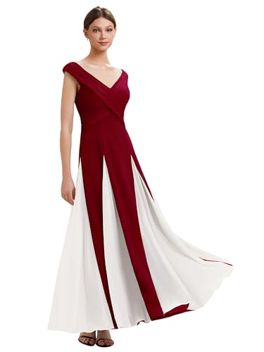 Robe d'invité de mariage en tricot souple col en V et jupe évasée EG02649