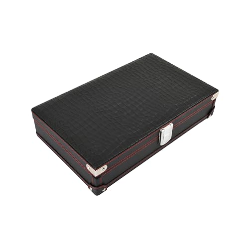 Image of BOXXO 12 Slot Watch Organizer Box for Men & Women - Premium PU Leather Watch Case with Black & Brown Finish, Soft Velvet Cushions & Glass Lid Display, Elegant Storage Box (34x20x8 cm) (Black /Red)