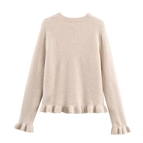 Image of FindThy Women's Cropped Cardigan Sweater Trendy Crewneck Ruffle Long Sleeve Button Down Knitwear Tops