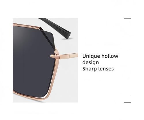 HEPTICS Oversized Polarized Sunglasses for Women, UV Protection, Rose Gold Frame with Black Lens, Double Beam Design,Womens Aviator Sunglasses4
