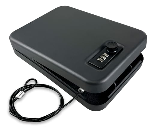 C&T Safe Box, Small Safe, Security Box with Combination Lock, Portable Gun Safe for Office Car Dorm Money Passports Valuables,Black,24x16x4cm