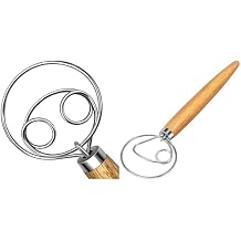 TEEVEA Danish Dough Whisk Stainless Steel Hook with Wooden Handle Professional Baking Tool