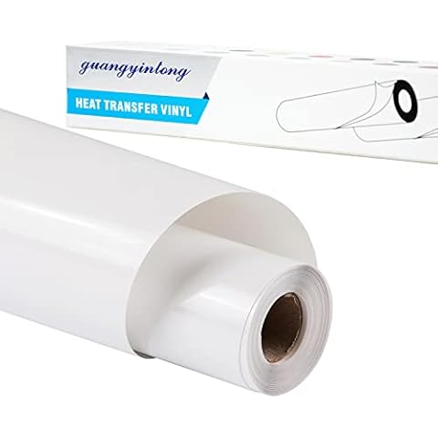 guangyintong White Heat Transfer Vinyl HTV Rolls, 12" x 8ft White Iron on Vinyl for T-Shirts Glossy Surface White HTV Vinyl for All Cutter Machines Easy to Cut & Weed for Heat Vinyl Design Cover