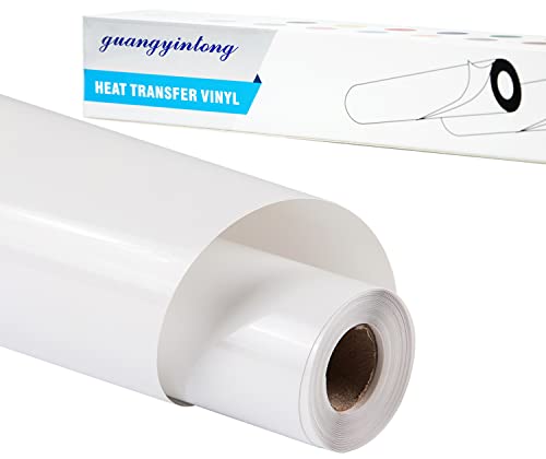 Image of guangyintong White Heat Transfer Vinyl HTV Rolls, 12 inch x 8ft White Iron on Vinyl for T-Shirts Glossy Surface HTV Vinyl for All Cutter Machines Easy to Cut & Weed for Heat Vinyl Design