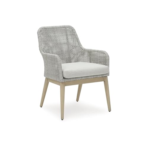 Signature Design by Ashley Seton Creek Cottage Nuvella Weather Resistant Fabric Outdoor Dining Arm Chair with Cushion, Set of 2, Light Brown & Light Gray - image 4