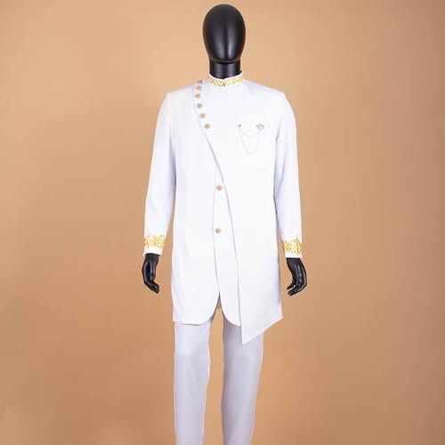 African Suits for Men Slim Fit 2 Piece Suits Formal Wedding Prom Suit Embroidery Chain Blazer Pants Set2