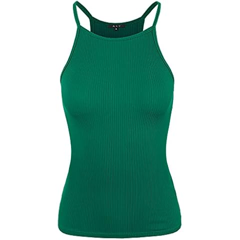 Women's Sexy Ribbed High Square Halter Neck Racerback Cami Top - green - Medium Cover