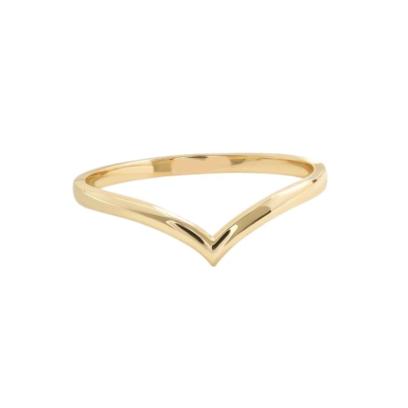 V Shape Chevron Wishbone Wedding Ring Curved Band, V Design Simple Promise Ring Women, Contoured Knuckle Engagement Rings - GJH096