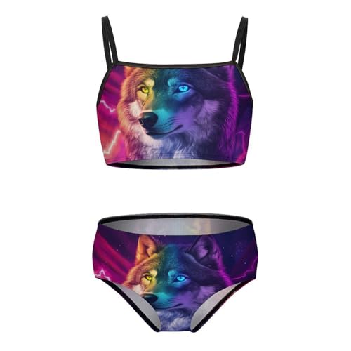 Wild Wolf Colorful Girls Swimsuits Two Piece Bikini Sets Beach Sport Swimwear Bathing Suit