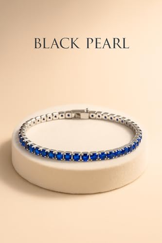 Image of BLACK PEARL Elegant Style Tennis Bracelet with Multicolour Zirconion Stones, Gold and Silver-Toned Bracelet For Women & Girls
