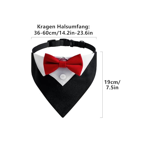 Hunde Smoking Bandana - Formelles Smokinghalstuch Verstellbar für Hochzeit, Haustier Anzug mit Fliege und Krawatte für Katzen, Geburtstag Kostüme