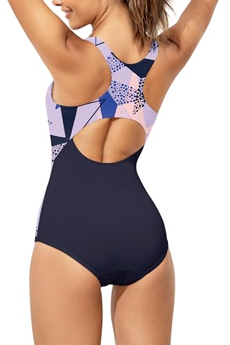 Image of Beautikini Period Swimwear One Piece Leakproof Menstrual Swimsuit Racerback Color Block Bathing Suit for Teen Girls Women