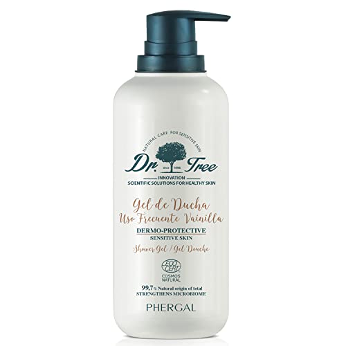 Dr. Tree Gel de Ducha Dermoprotector Uso Frecuente, Especial Pieles Sensibles o Tendencia Atópica, Fortalece el Microbioma, 99,7% Ingredientes Naturales, Vainilla, 500 ml