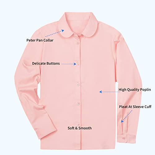 Image of LittleSpring Girls Long Sleeve Uniform Shirts Peter Pan Collar Poplin Blouse
