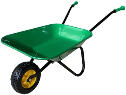 ASC New Child Kids Metal Wheelbarrow - Green / Black - Toy, Play, Farm, Gardening