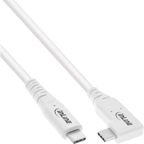 InLine USB4 Cable, 240W USB-C to USB-C Charging Cable, Single Angled, PD 3.1, 40 Gb/s, 8K@60Hz, Thunderbolt 3, for Screens, Hard Drives, Graphics Cards, Smartphones and More, 1 m, White, 35911W