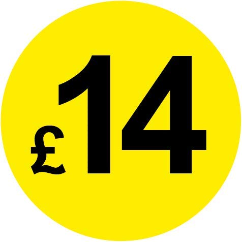 Permanent Adhesive - Black & Yellow 30mm Price Stickers/Labels from £5.45 to £17, 500, £14