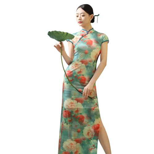 ROYAL SMEELA Qipao Vestido Tradicional Chino Adulto Largo Vestidos Cheongsam de Manga Corta para Mujer