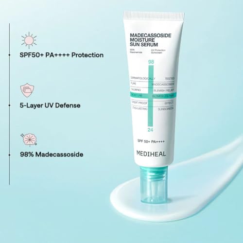 Image of MEDIHEAL Madecassoside Moisture Sun Serum SPF50+ PA++++, Hydrating Korean Sunscreen Serum with Centella Madecassoside for UV Protection, Blemish Care & Skin Barrier Repair, Lightweight Moisturizing K-Beauty Sunscreen (50g)