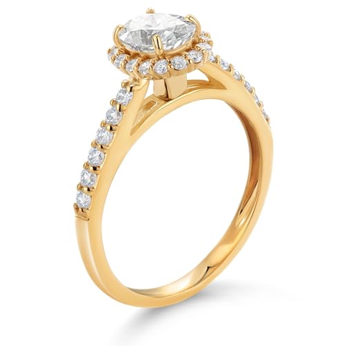 Gem Stone King 1.28 Cttw 10K Yellow Gold IGI Certified Lab Grown Diamond Halo Engagement Ring For Women | Center Oval Cut Diamond 1 Ct | E-F Color | VS1-VS2 Clarity3