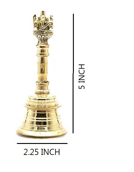 Skywalk Hand Crafted Metal Brass Bell with Ganesga Pooja Puja Ghanti Hand Bell Size 5"