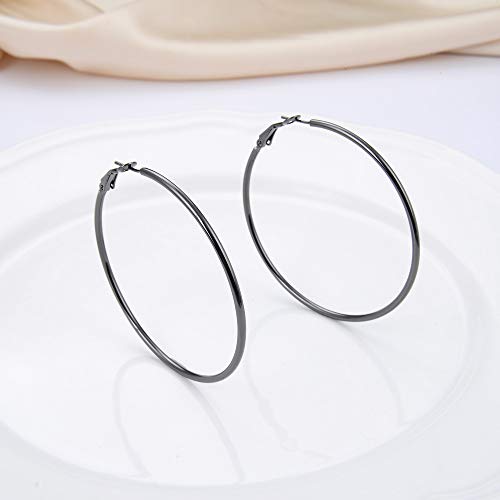 Classic Stainless Steel Hoop Earrings Big Round Hoop Earrings Gunmetal Grey Colors For Women Girls3
