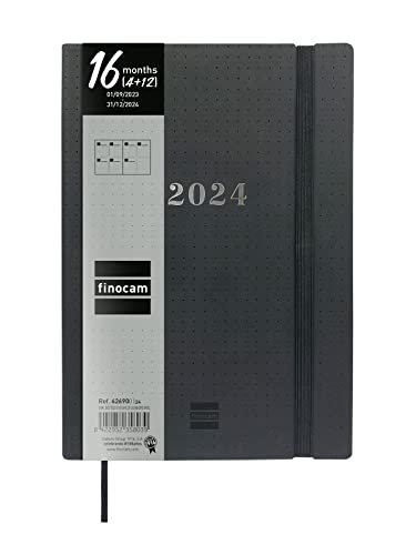 Finocam - Agenda Dotted 16 Meses 2023 2024 Semana Vista Horizontal Septiembre 2023 - Diciembre 2024 (16 Meses) Negro Internacional