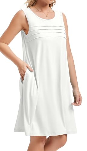 Image of CHICGAL Womens Summer Dresses Casual Loose Pleated Front Tshirt Sleeveless Tank Sundresses with Pockets 2026