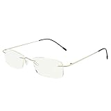  Gafas de lectura LianSan de titanio sin marco, para hombre, ligeras, sin montura 8085 (Anti Blue Ray-Gold, 3.50)