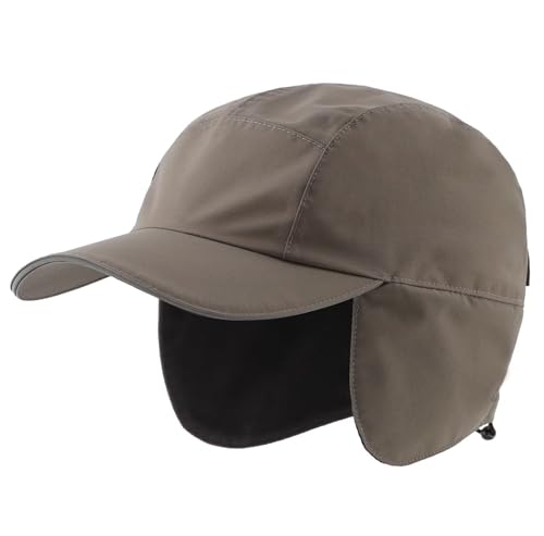 Decentron Gorro de invierno resistente al agua para hombre con orejeras reflectantes, forro polar, gorro de béisbol deportivo cálido, Verde militar claro, Talla única