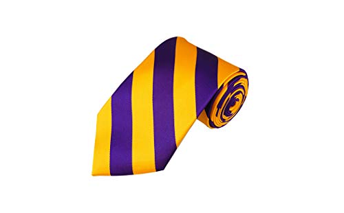 Romario Manzini Standard collegiate Stripe Woven Tie (Purple and Gold)