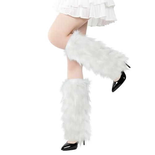 Image of Tie Dye Women Furry Leg Warmers Faux Fur Boot Covers Fluffies Cuffs, 15.7 inch Tall