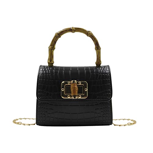 Mosstyus Women Vintage Handbags Jelly Purse Bamboo Top Handle Small Crossbody Satchels Elegant Purse Evening Bag, Black #TOP10