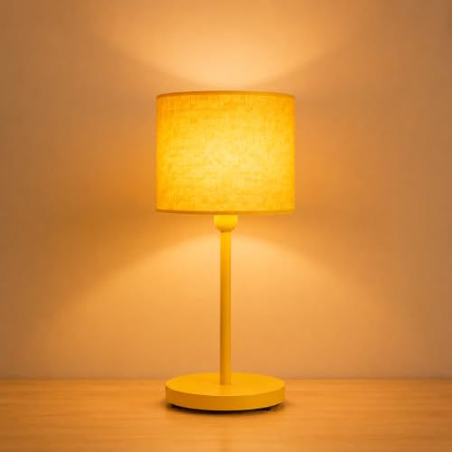 Image of THE GRANDEUR Table Lamp for Bedroom, 41 cm, Yellow, Metal Base | Decorative