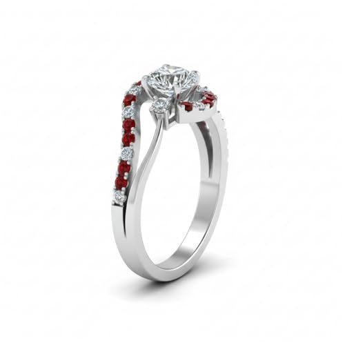 Image of Choose Your Gemstone Swirl 3 Stone Diamond CZ Engagement Ring 925 Sterling Silver Round Shape Side Stone Engagement Rings for Women, Girls and Ladies US Size 4 to 12