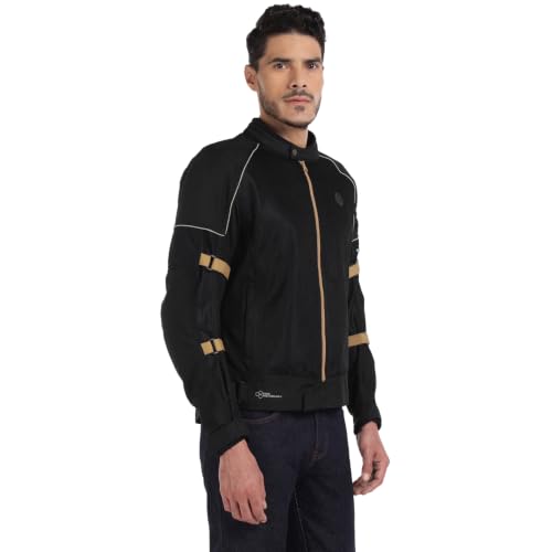 Image of Royal Enfield STREETWIND V3 RIDING JACKET | High Abrasion Polyester Mesh | 610D Cordura Impact Zones | CE Level 2 Ergo Pro-Tech Armours | Adjustable Fit | Cushioned Comfort Collar | BLACK & SAND XL | Protective gear for bike riding