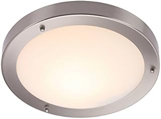 Portico IP44 Rated Flush Round Satin Nickel 300mm Disc Dimmable Bathroom Ceiling Light Fitting with Frosted Glass Shade Zone 2