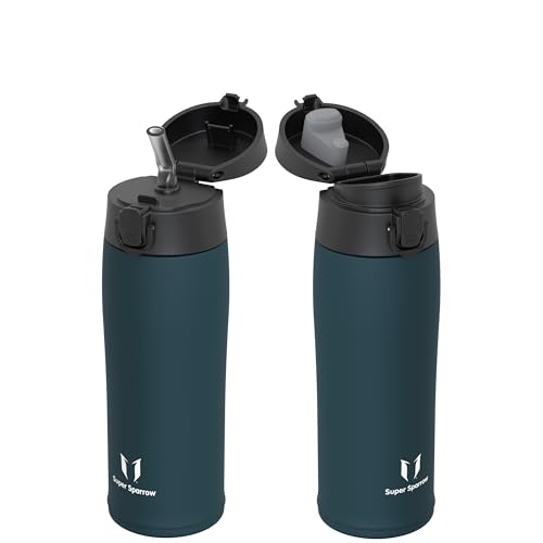 Super Sparrow Gourde Isotherme - INOX Bouteille Isotherme - 500ml - Mug Isotherme Étanche - Gourde Enfant sans BPA - Comprend 2 Couvercles avec Paille et Couvercle Sport
