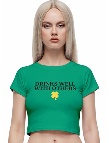 Y2K St Patricks Day T-Shirt Women Funny Short Sleeve Crew Neck Crop Tops Going Out Top