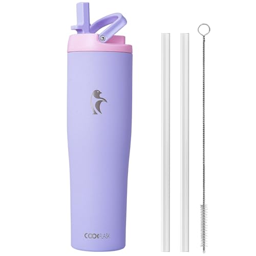 Image of Coolflask 40 oz Insulated Water Bottle Fits Cup Holder with Straw & Handle